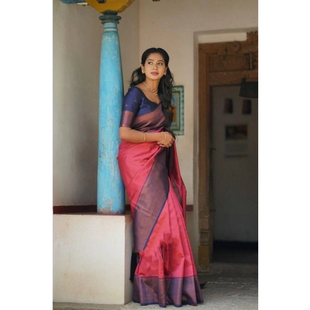 Women'S Soft Lichi Silk Printed Saree With Unstitched Blouse 5