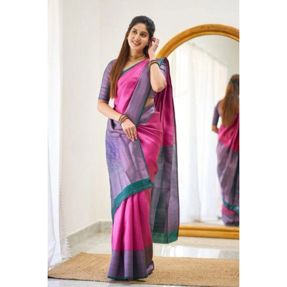 Women'S Soft Lichi Silk Printed Saree With Unstitched Blouse 5