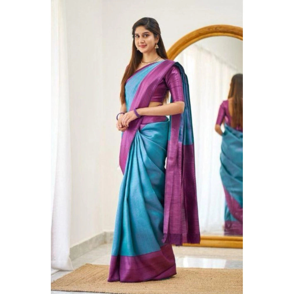 Women'S Soft Lichi Silk Printed Saree With Unstitched Blouse 5