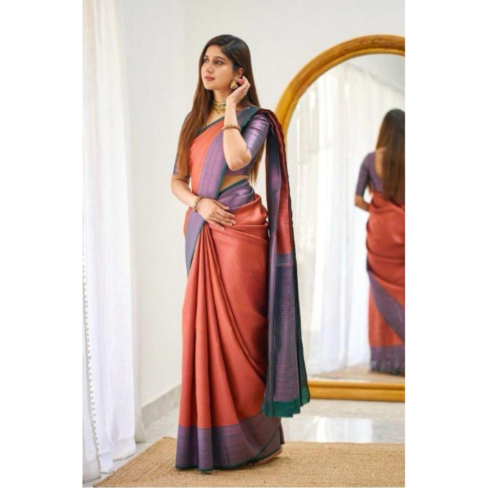 Women'S Soft Lichi Silk Printed Saree With Unstitched Blouse 5