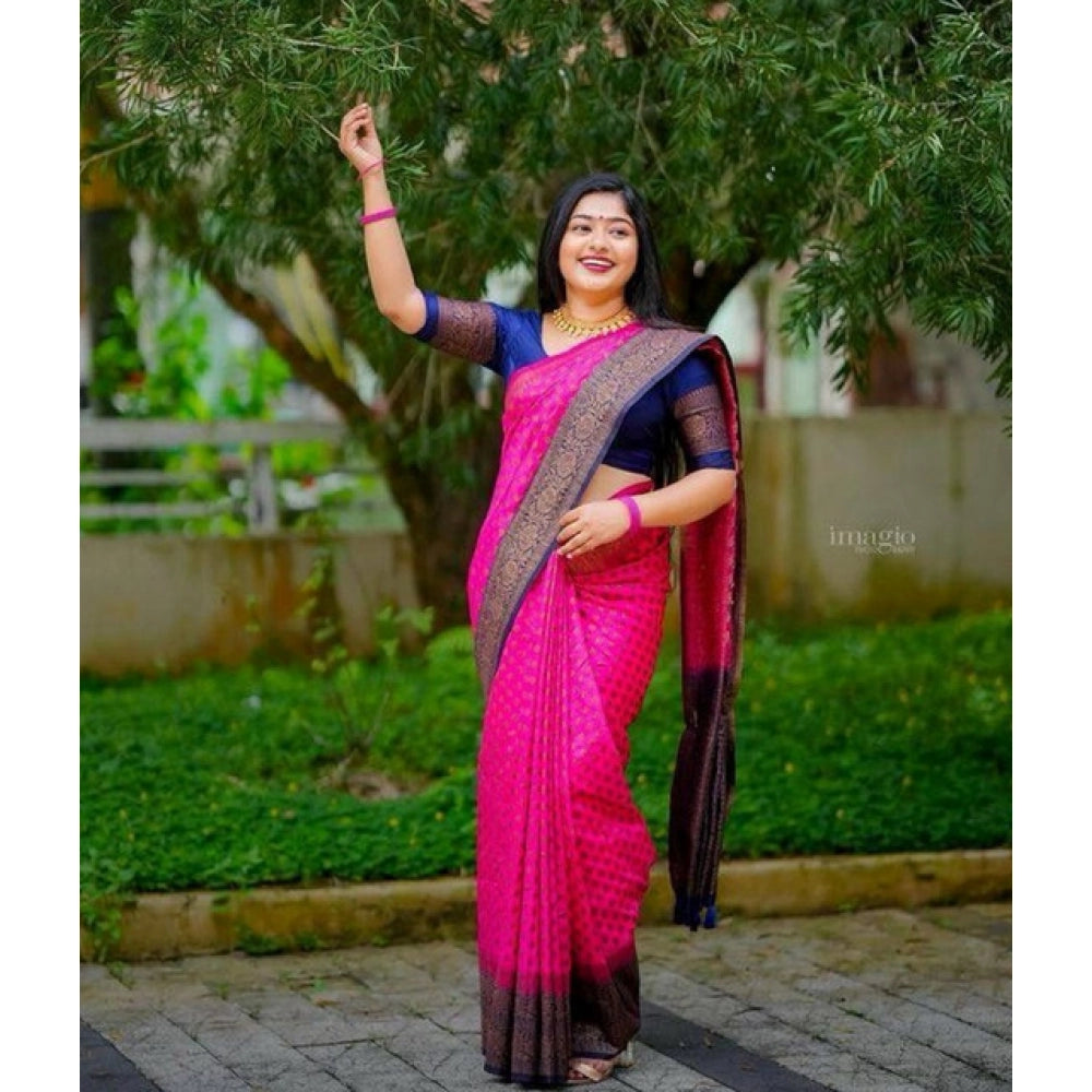 Women'S Soft Lichi Silk Printed Saree With Unstitched Blouse 5