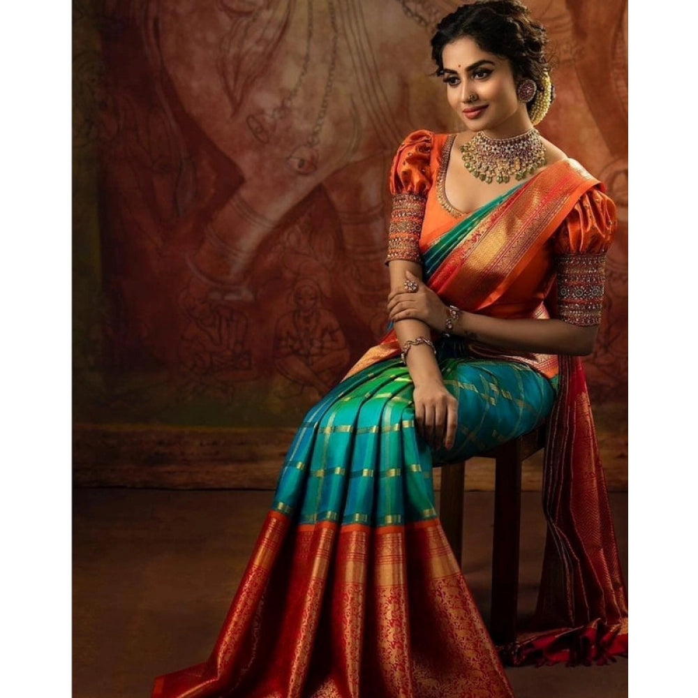 Women'S Soft Lichi Silk Printed Saree With Unstitched Blouse 5