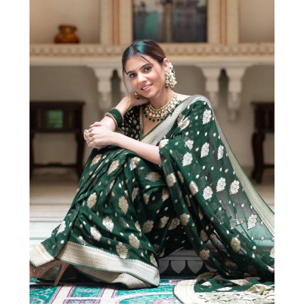 Women'S Soft Lichi Silk Printed Saree With Unstitched Blouse 5