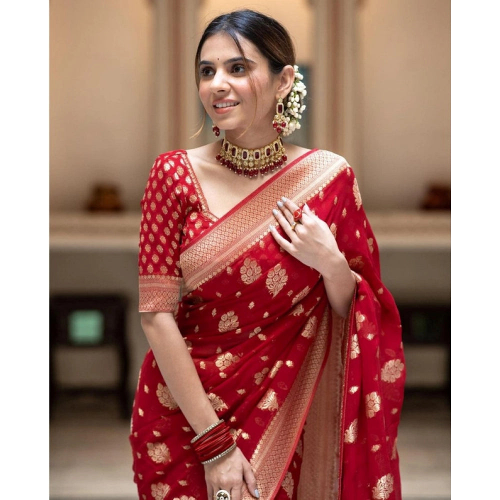 Women'S Soft Lichi Silk Printed Saree With Unstitched Blouse 5