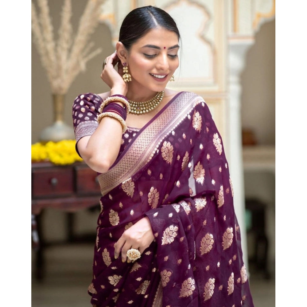 Women'S Soft Lichi Silk Printed Saree With Unstitched Blouse 5