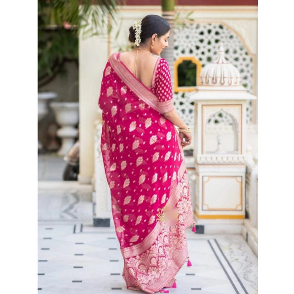 Women'S Soft Lichi Silk Printed Saree With Unstitched Blouse 5