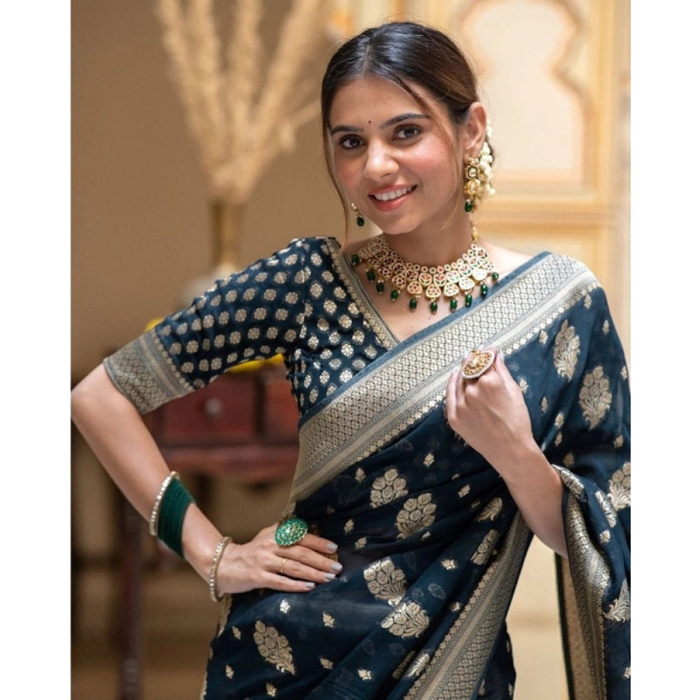 Women'S Soft Lichi Silk Printed Saree With Unstitched Blouse 5