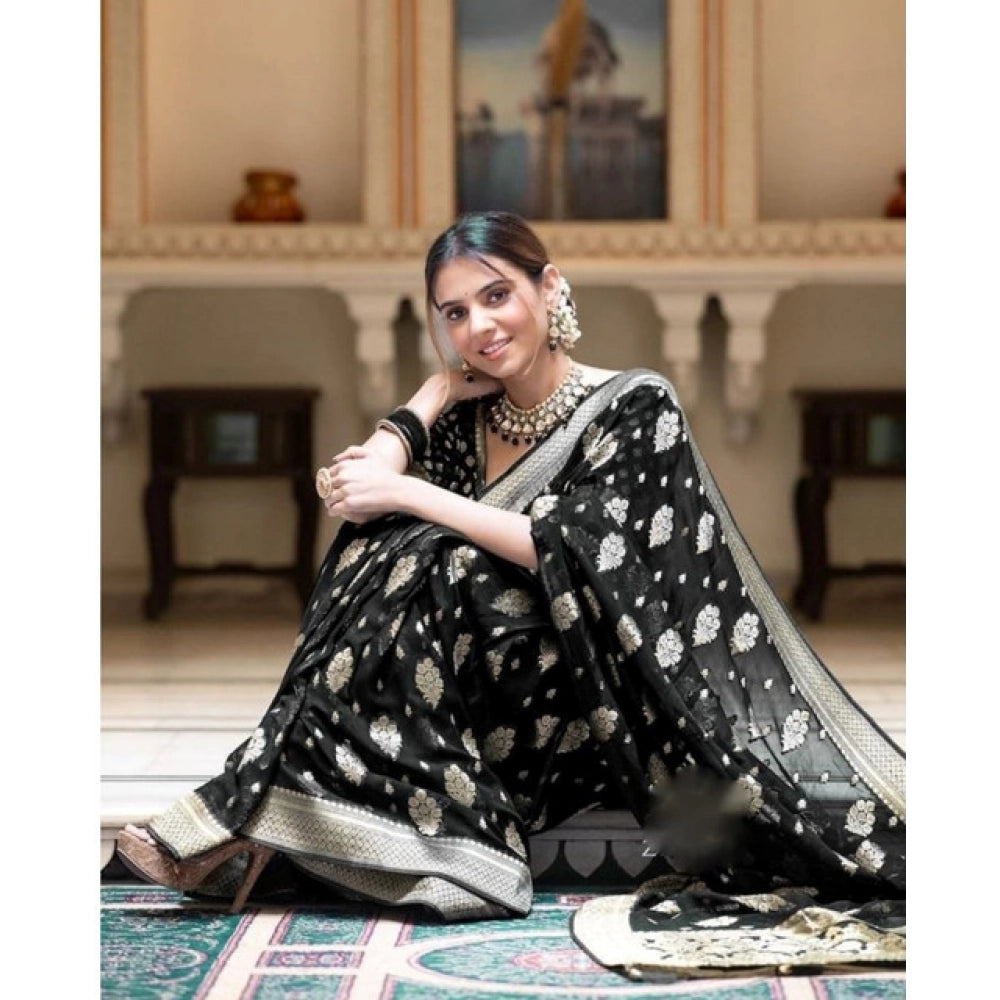 Women'S Soft Lichi Silk Printed Saree With Unstitched Blouse 5