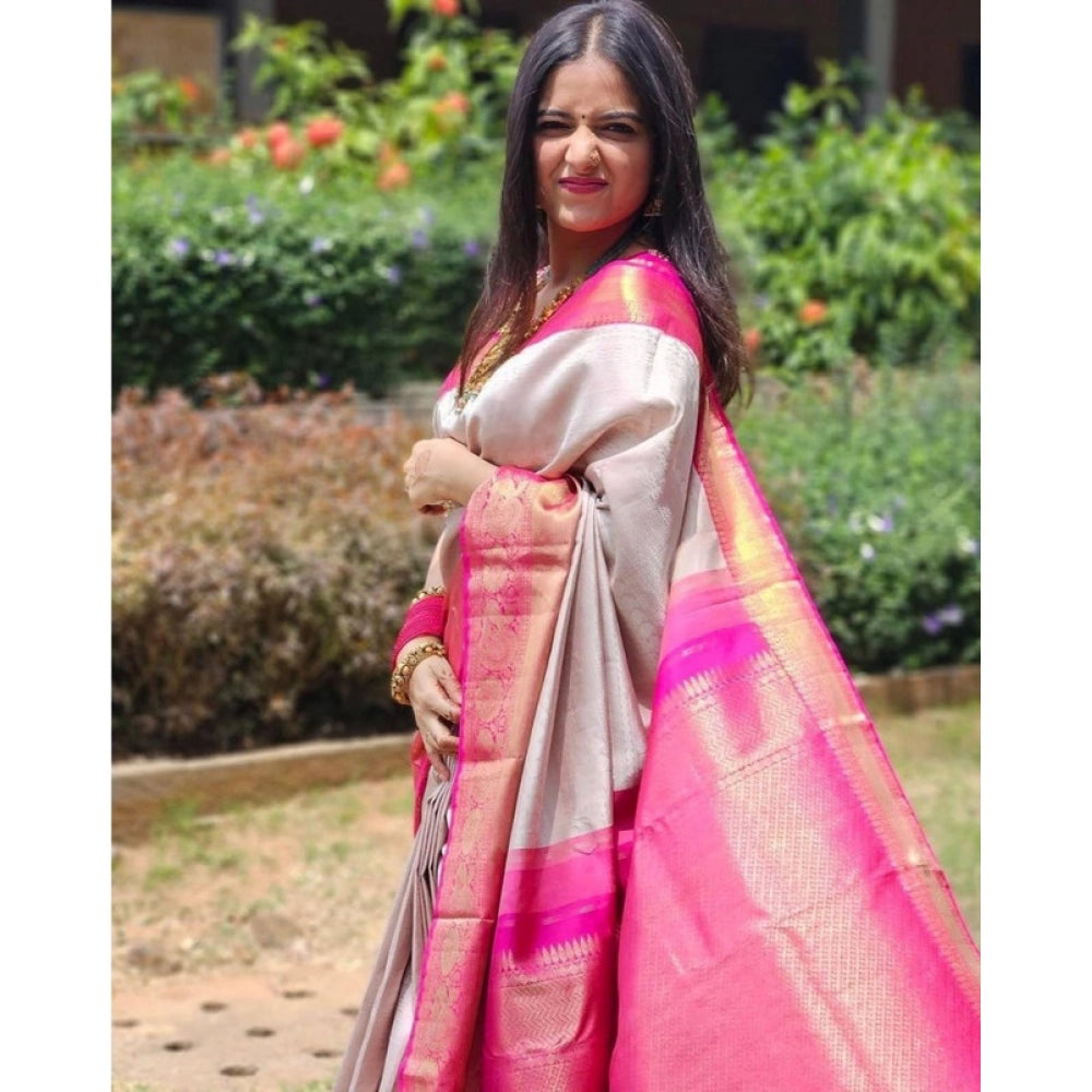Women'S Soft Lichi Silk Printed Saree With Unstitched Blouse 5