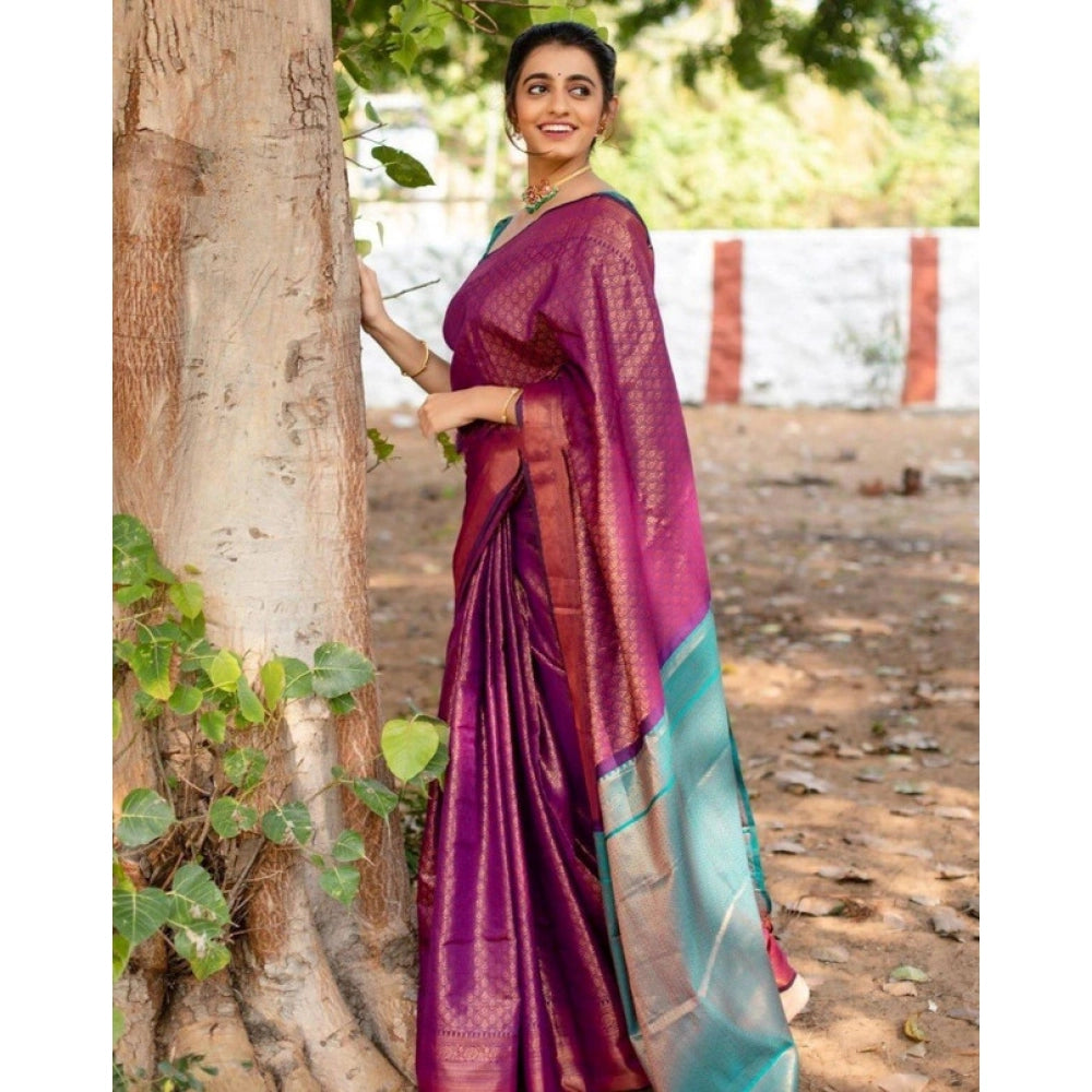 Women'S Soft Lichi Silk Printed Saree With Unstitched Blouse 5