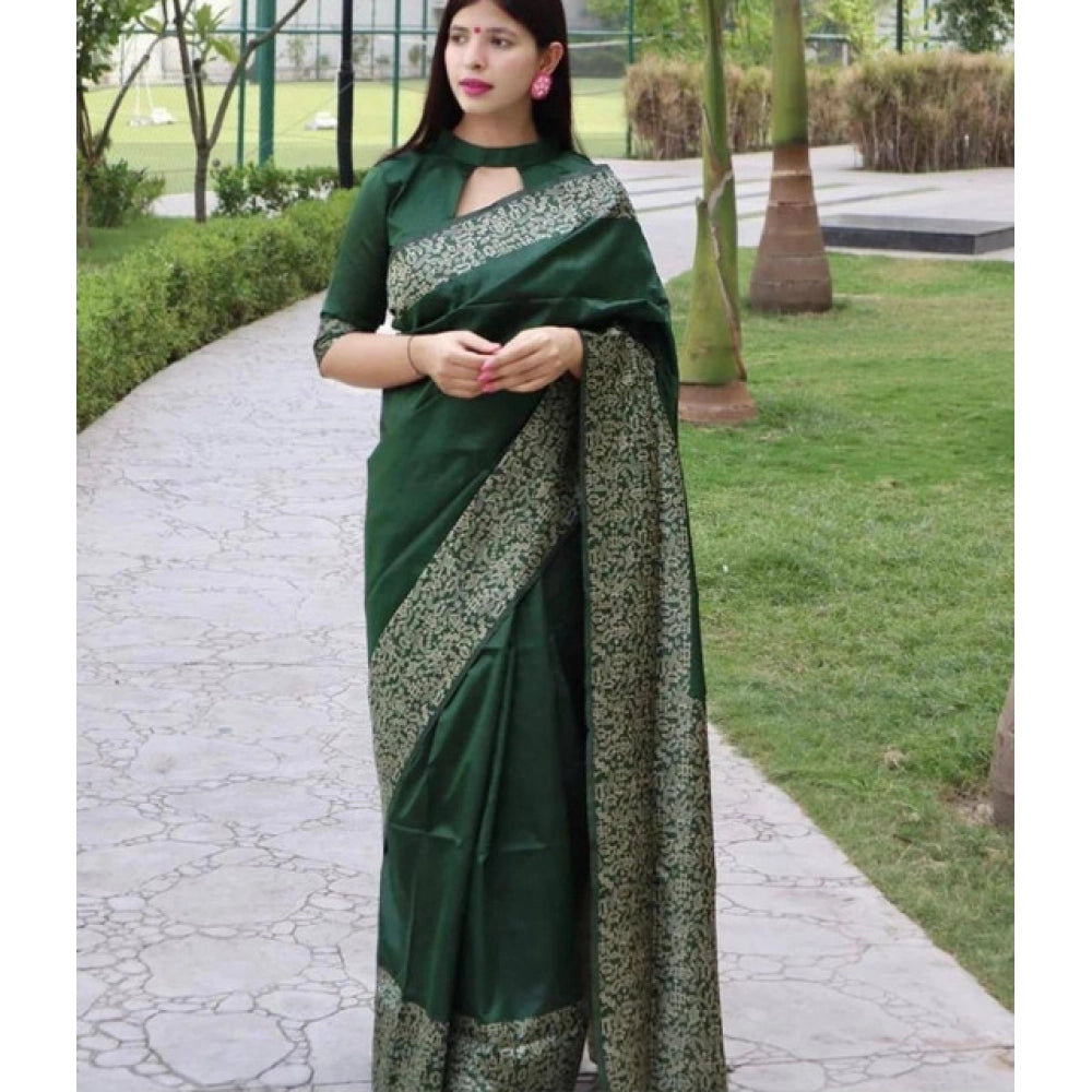Women'S Soft Lichi Silk Printed Saree With Unstitched Blouse 5