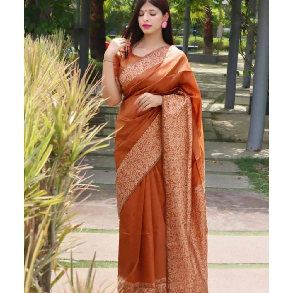 Women'S Soft Lichi Silk Printed Saree With Unstitched Blouse 5