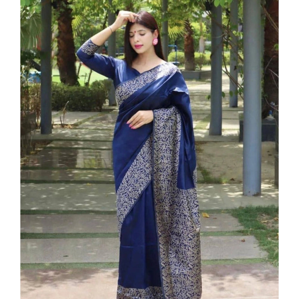 Women'S Soft Lichi Silk Printed Saree With Unstitched Blouse 5