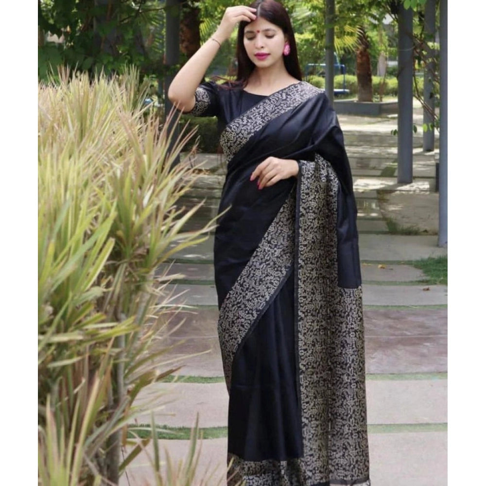 Women'S Soft Lichi Silk Printed Saree With Unstitched Blouse 5