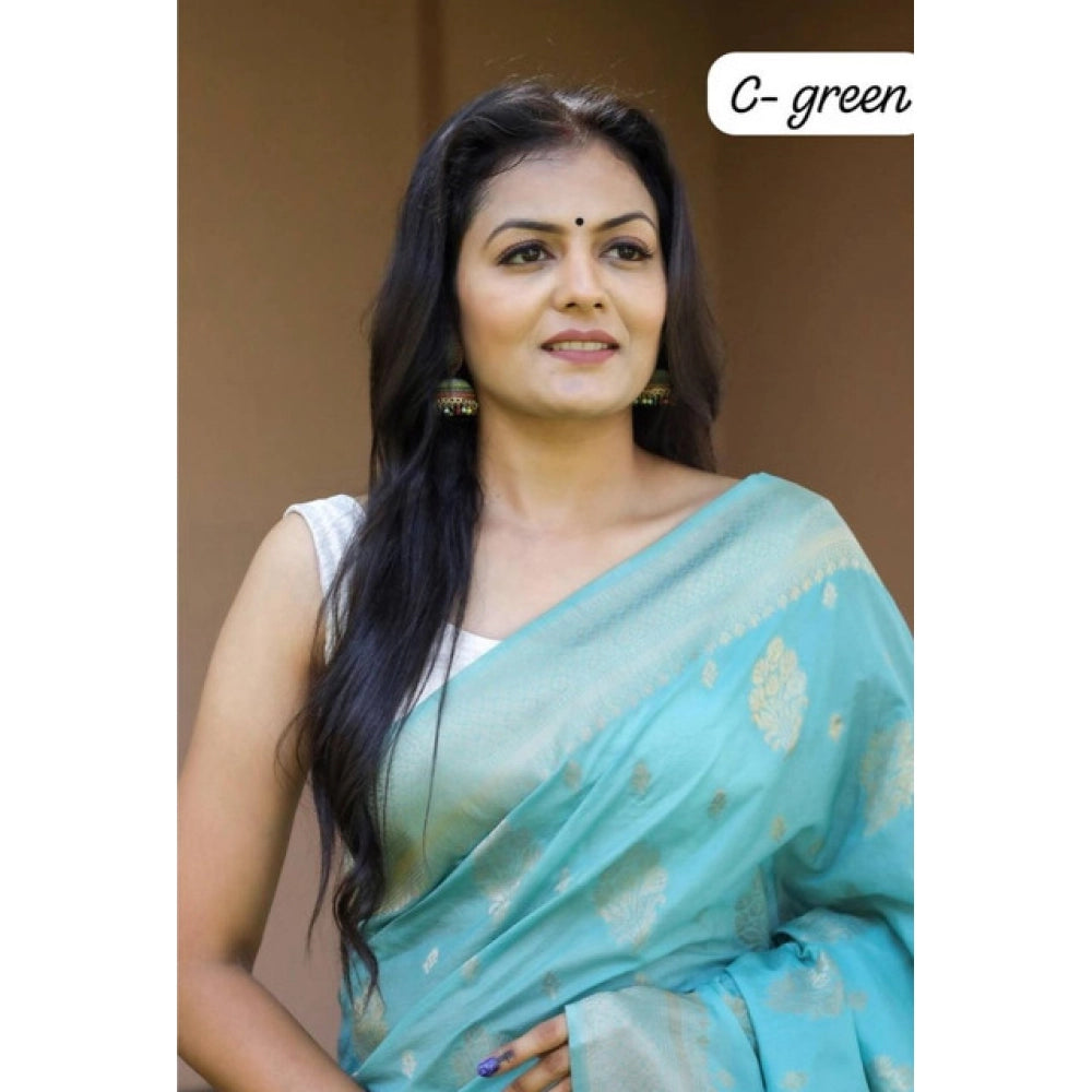 Women'S Soft Lichi Silk Printed Saree With Unstitched Blouse 5