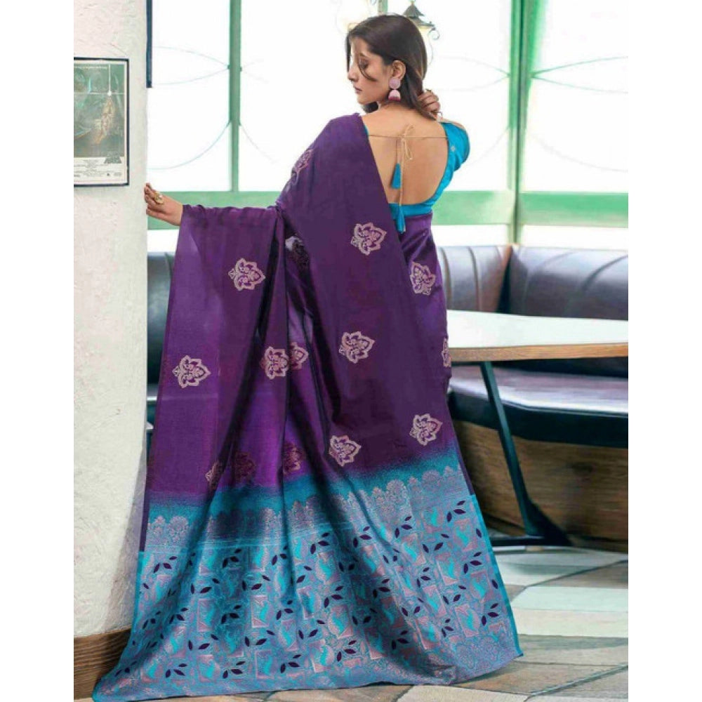 Women'S Soft Lichi Silk Printed Saree With Unstitched Blouse 5