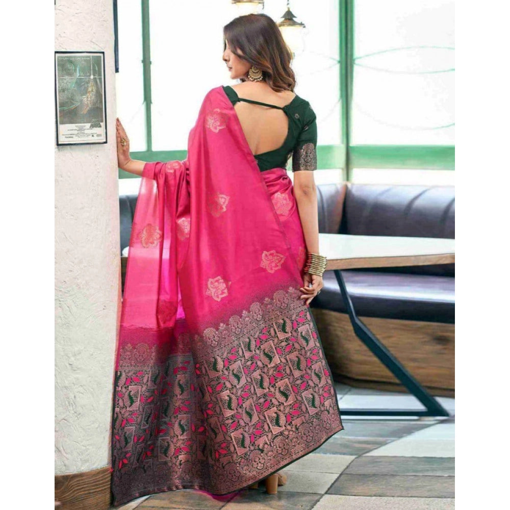 Women'S Soft Lichi Silk Printed Saree With Unstitched Blouse 5