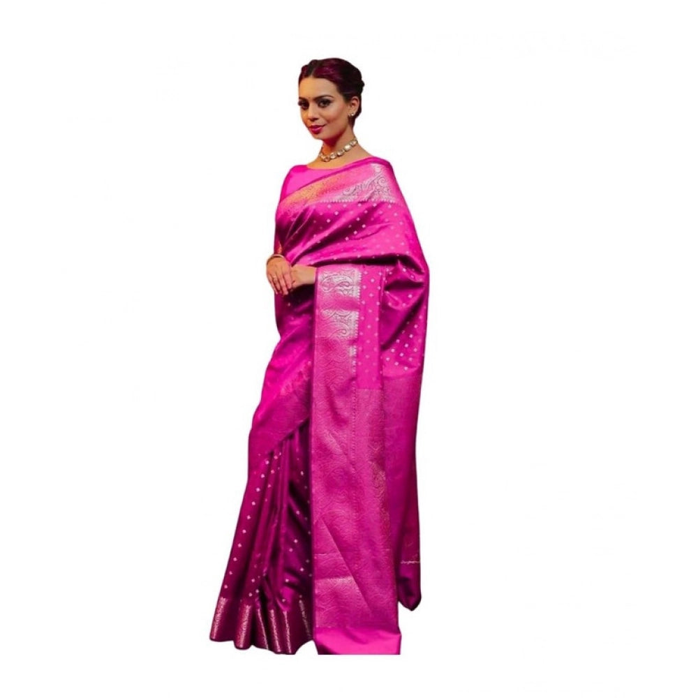 Women'S Soft Lichi Silk Printed Saree With Unstitched Blouse 5