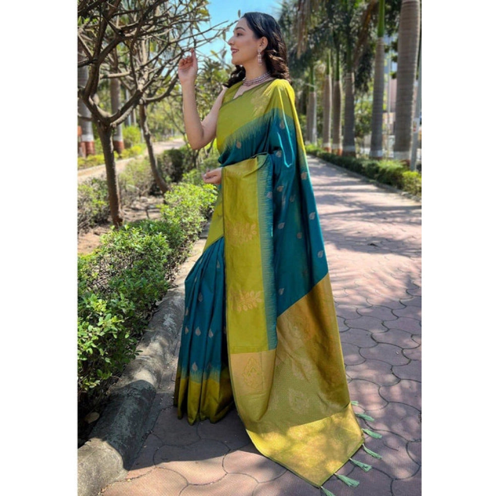 Women'S Soft Lichi Silk Printed Saree With Unstitched Blouse 5