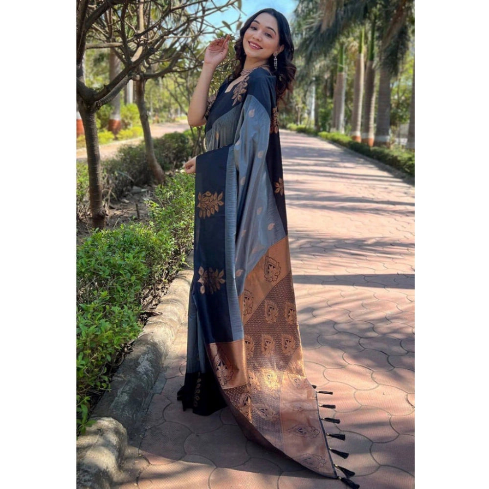 Women'S Soft Lichi Silk Printed Saree With Unstitched Blouse 5
