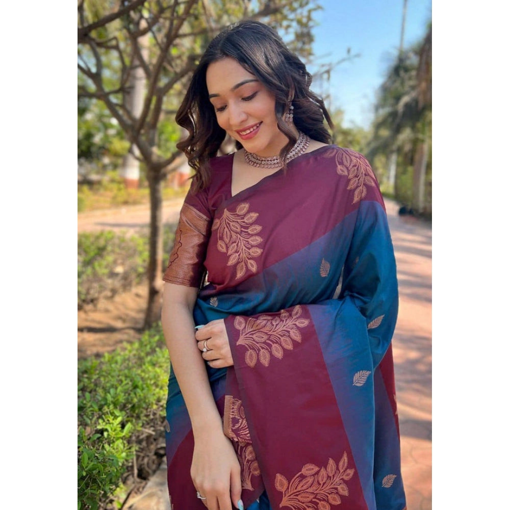 Women'S Soft Lichi Silk Printed Saree With Unstitched Blouse 5
