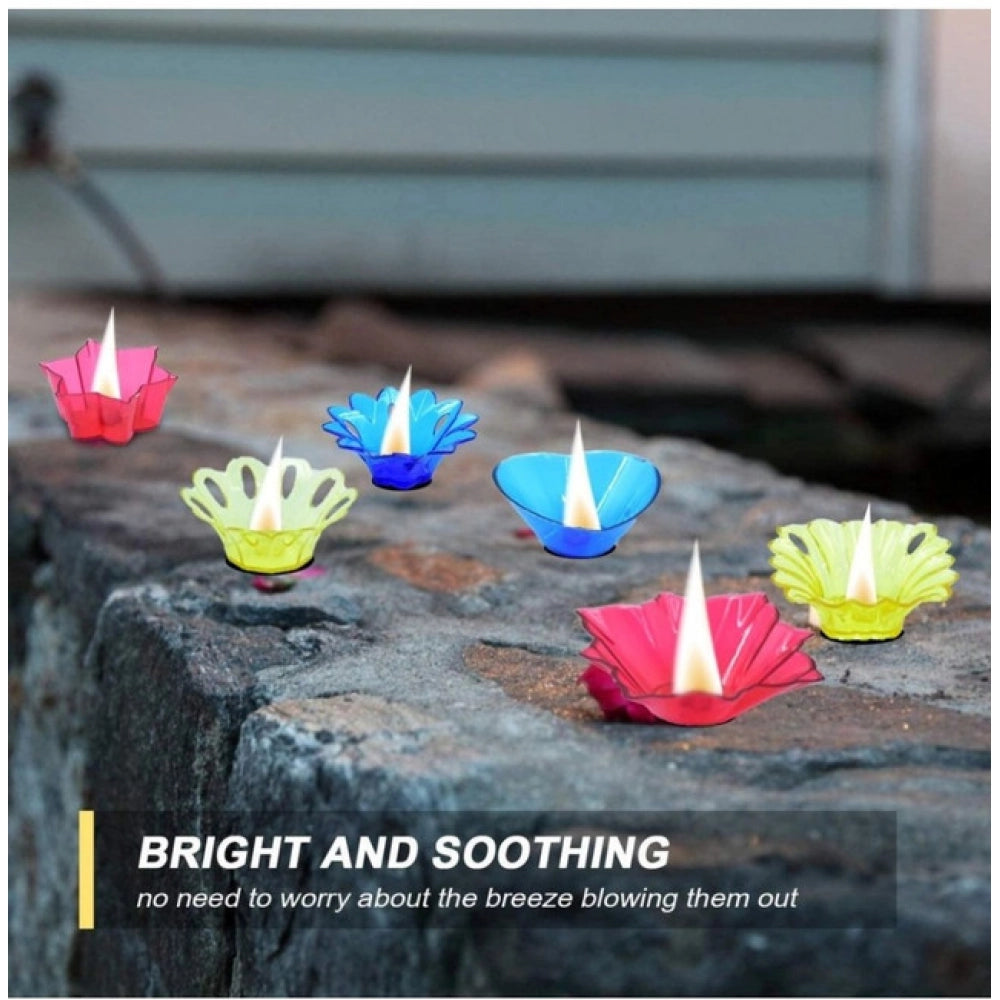 Pack Of 2_Floral Diya Set – Multi-Color Tea Light Holders Set