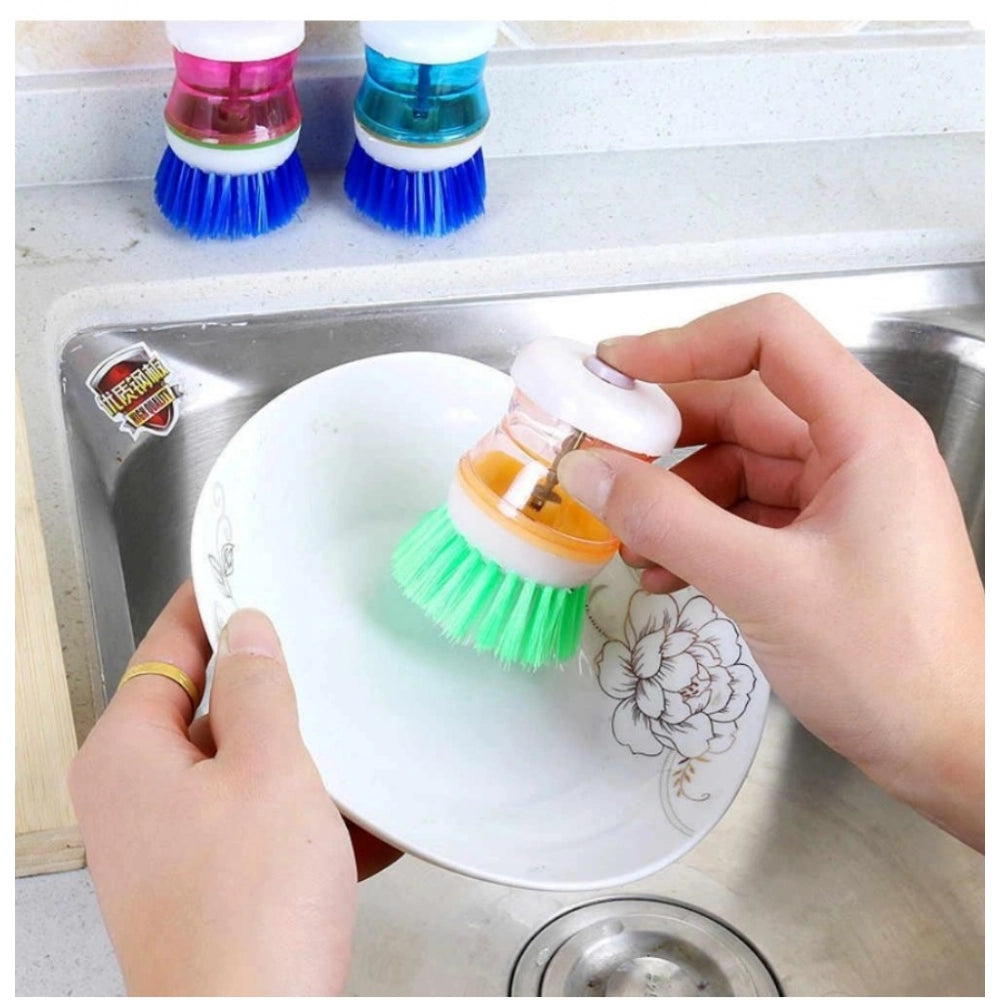 Pack of 4_Plastic Wash Basin Brush Cleaner with Soap Dispenser –
