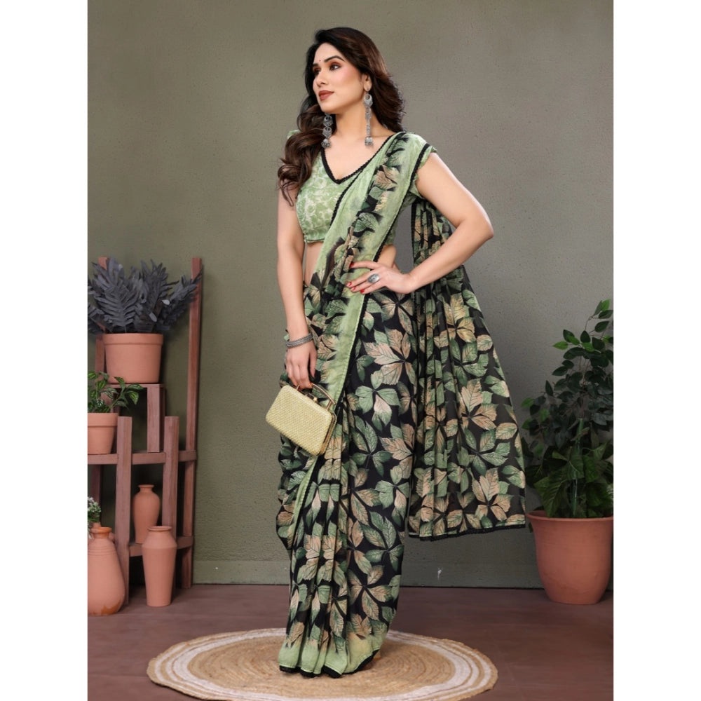 Women'S Chiffon Printed Saree With Unstitched Blouse 5.5Mtr (G