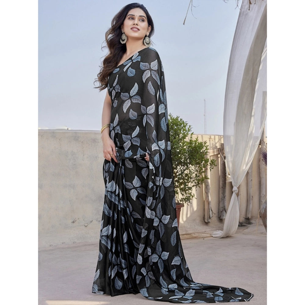 Women'S Chiffon Printed Saree With Unstitched Blouse 5.5Mtr (B