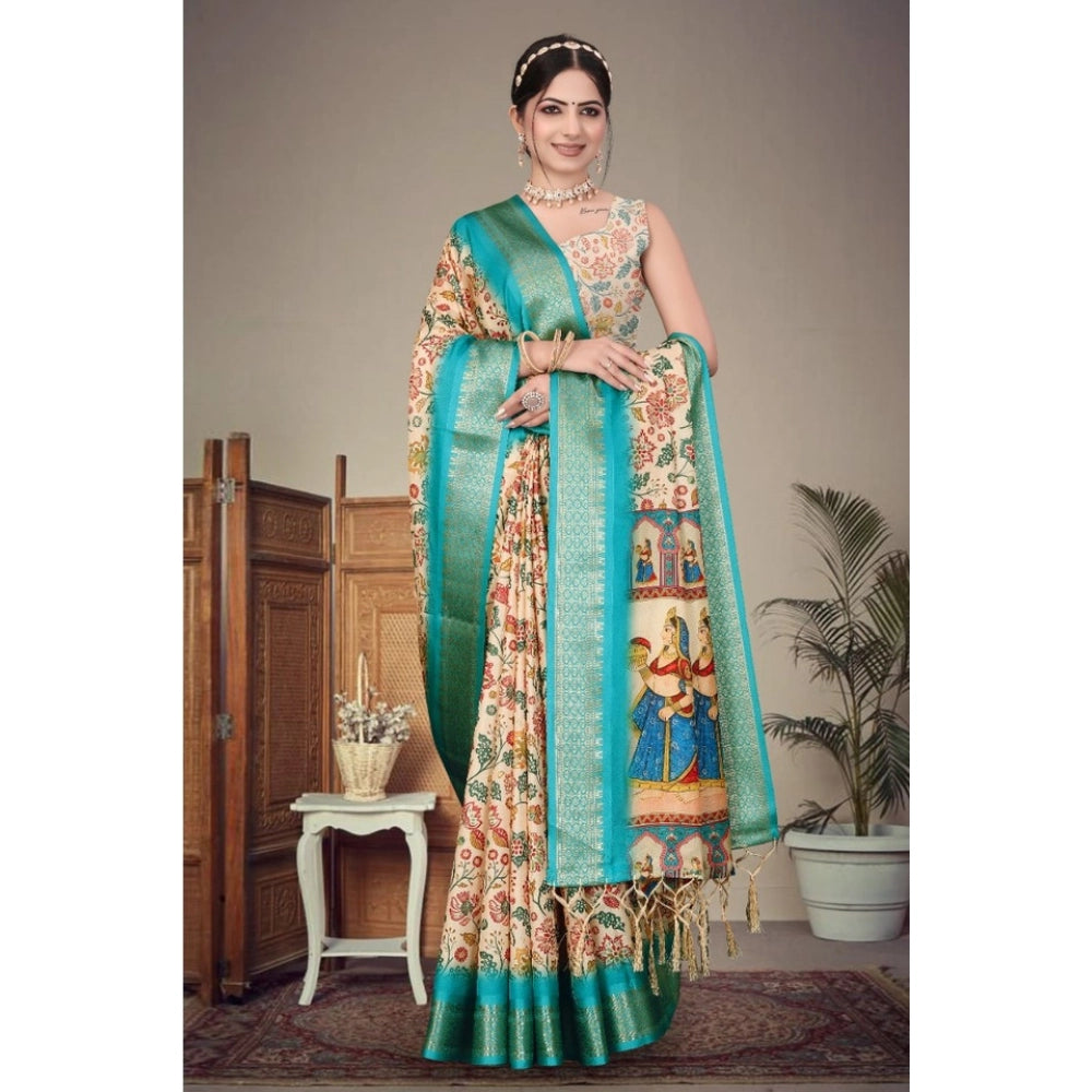 Women'S Cotton Silk Printed Saree With Unstitched Blouse 5.5Mt