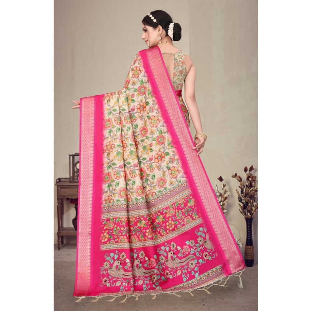 Women'S Cotton Silk Printed Saree With Unstitched Blouse 5.5Mt