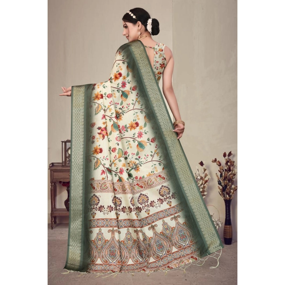 Women'S Cotton Silk Printed Saree With Unstitched Blouse 5.5Mt