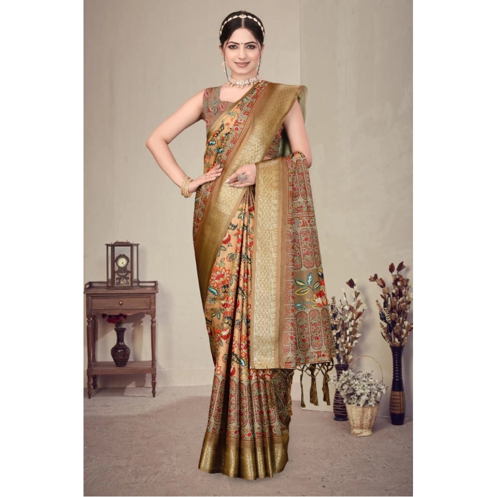 Women'S Cotton Silk Printed Saree With Unstitched Blouse 5.5Mt