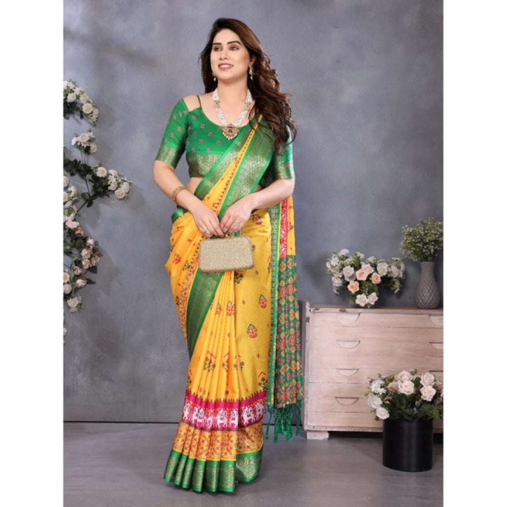Women'S Cotton Silk Printed Saree With Unstitched Blouse 5.5Mt