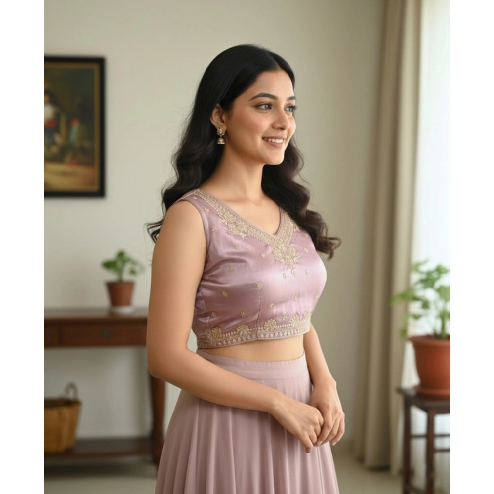 Women's Zimmi Choo Embroidered V-Neck Padded Blouse (Lavender 38 Ready (Self Alterable 36–40) - VANSHELLE
