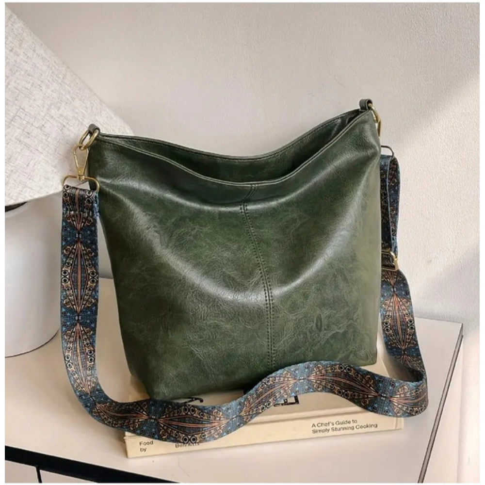 Women's PU Leather Zipper Handbag - Green
