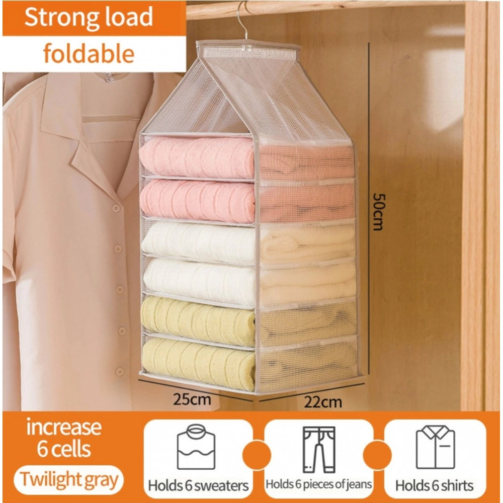 Hanging Foldable Fabric Closet Organizer With 6 Shelves