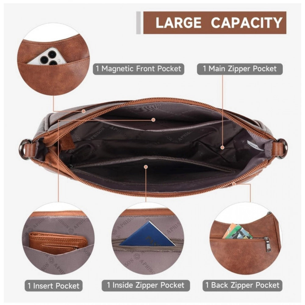 Women'S Pu Leather Zipper Sling Bag