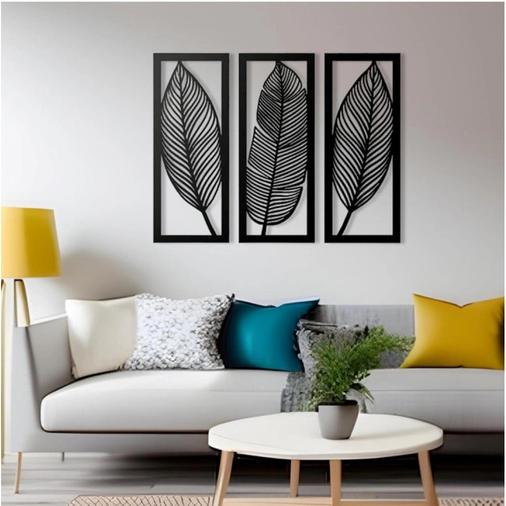 Wooden 3 Pieces Leaf Wall Art Panel Frame For Home Decor