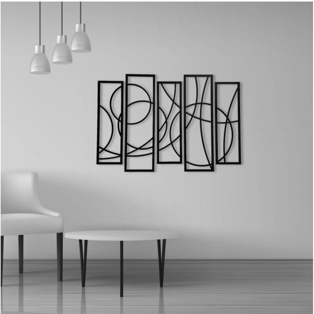 Wooden 5-Piece Wall Art Panel Frame – Elegant Black Abstract D