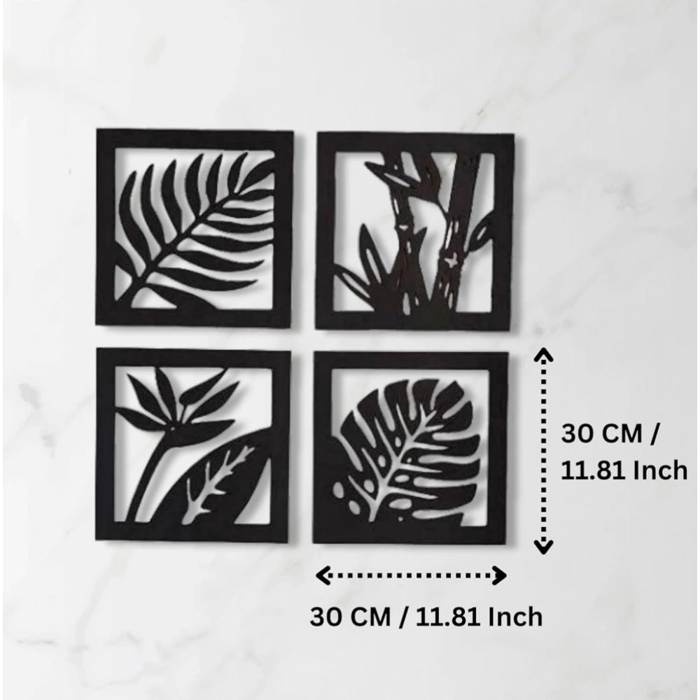 7 Decore Wooden 4 Pieces Square Tree Leaf Wall Art Panel Frame