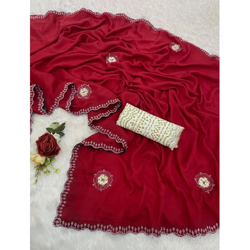 Women'S Chiffon Butti Dotted Saree With Unstitched Blouse 5.5M