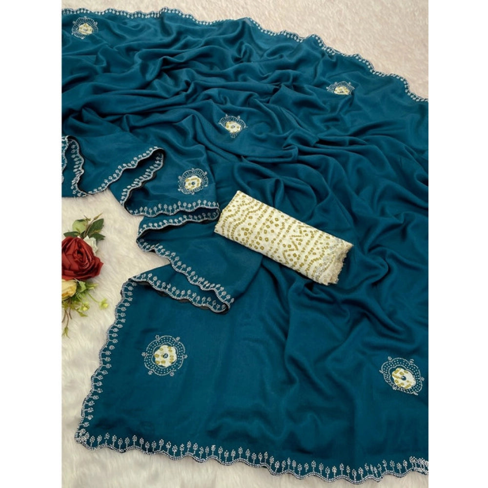 Women'S Chiffon Butti Dotted Saree With Unstitched Blouse 5.5M