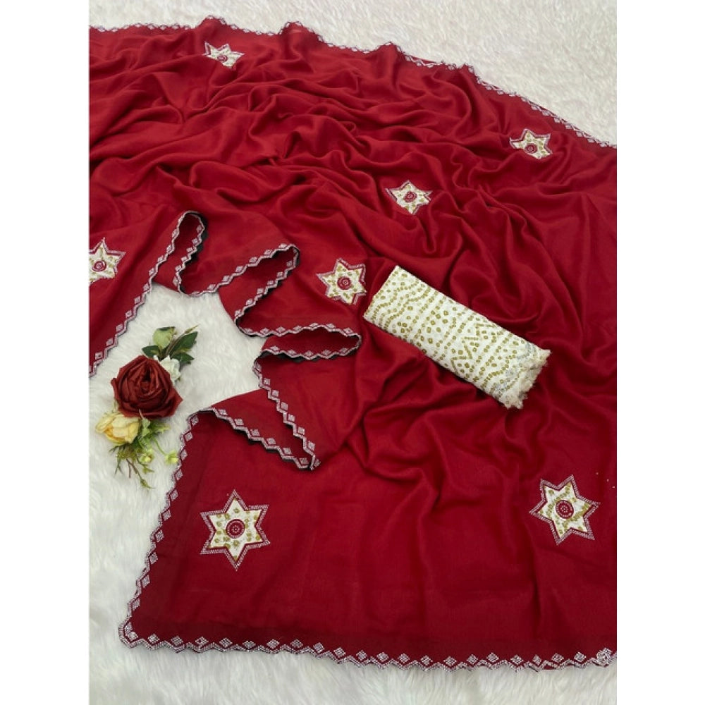Women'S Chiffon Butti Dotted Saree With Unstitched Blouse 5.5M