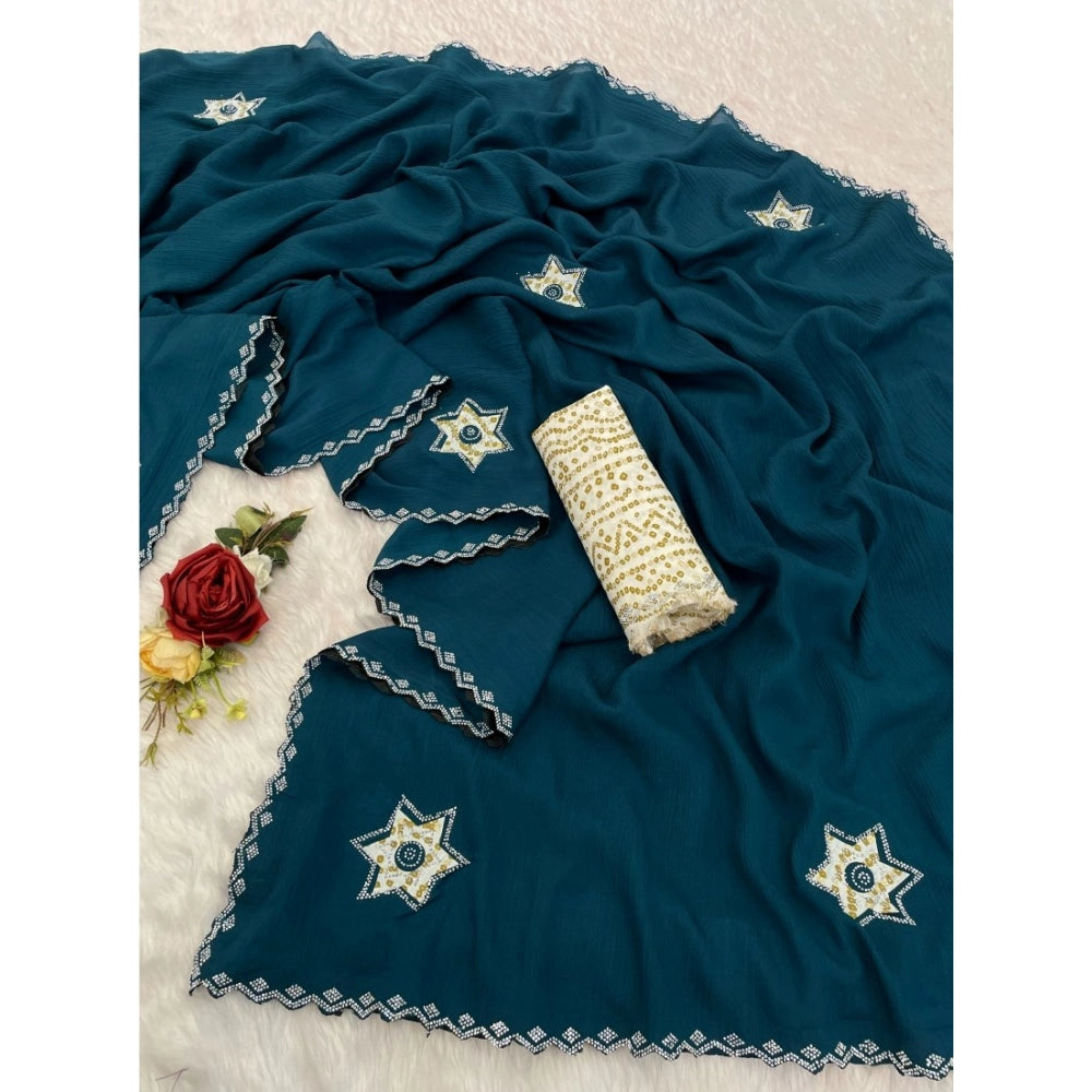 Women'S Chiffon Butti Dotted Saree With Unstitched Blouse 5.5M