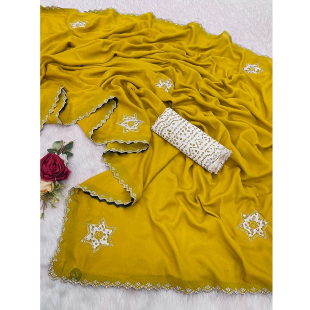 Women'S Chiffon Butti Dotted Saree With Unstitched Blouse 5.5M
