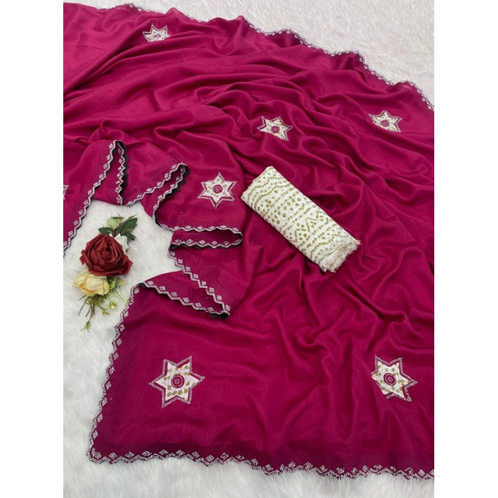 Women'S Chiffon Butti Dotted Saree With Unstitched Blouse 5.5M