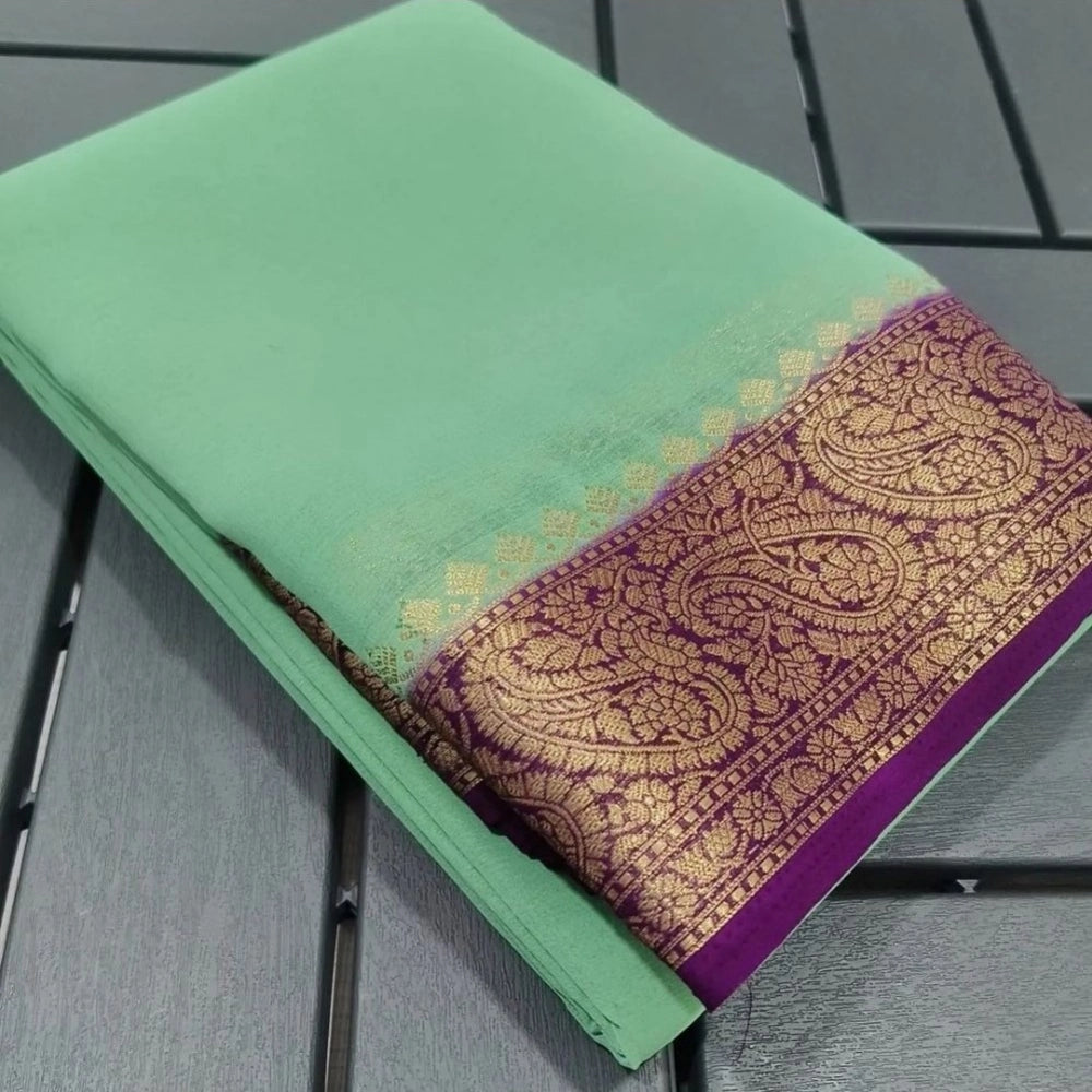 Women'S Crepe Chit Pallu Solid Saree With Unstitched Blouse 5.
