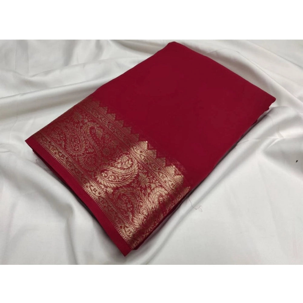 Women'S Crepe Chit Pallu Solid Saree With Unstitched Blouse 5.