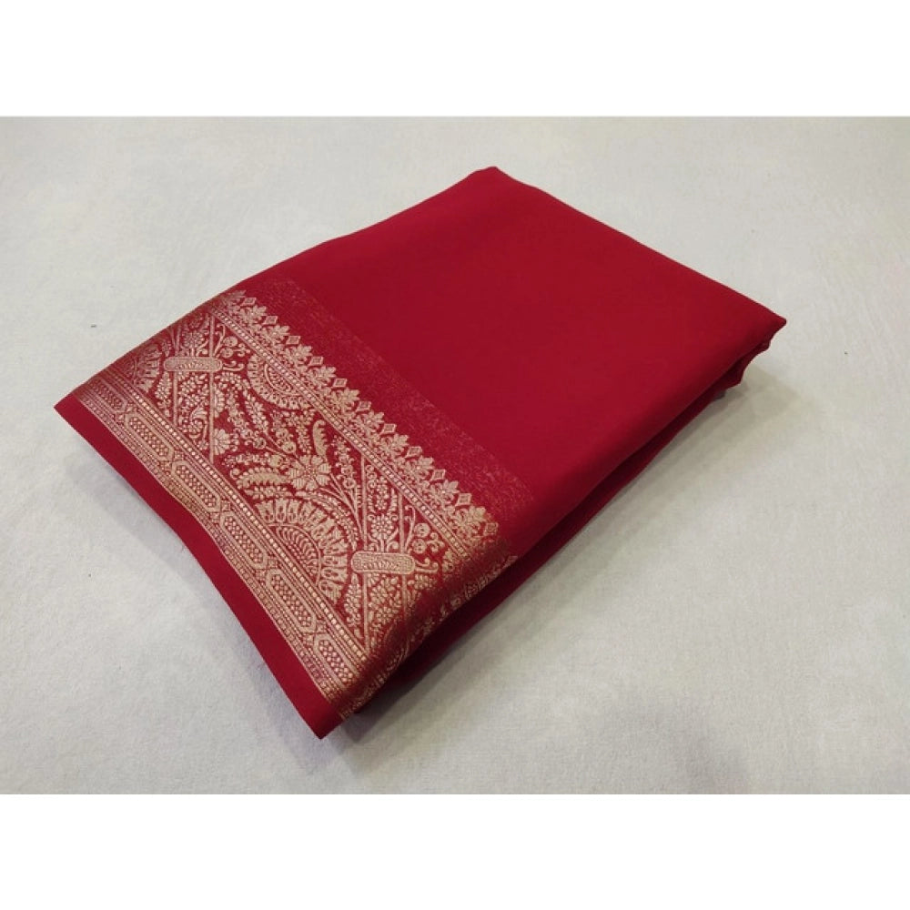 Women'S Crepe Chit Pallu Solid Saree With Unstitched Blouse 5.